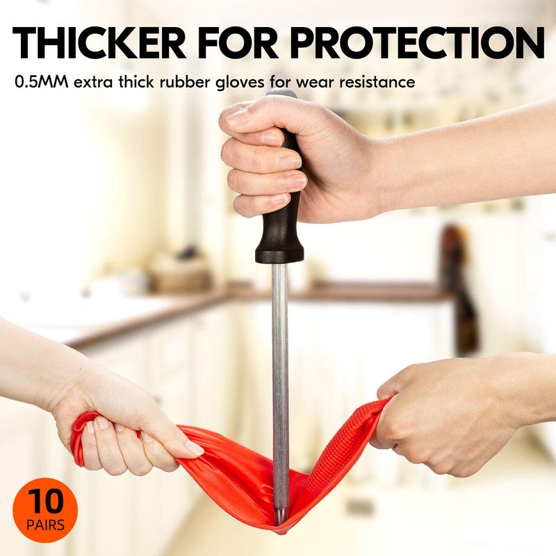 Vgo... 10-Pairs Dishwashing Gloves, Reusable Household Gloves, Long Sleeve, Thick Latex, Cleaning, Washing, Working, Painting, Gardening, Pet Care (Size L, Red, RB2143) - Image 2